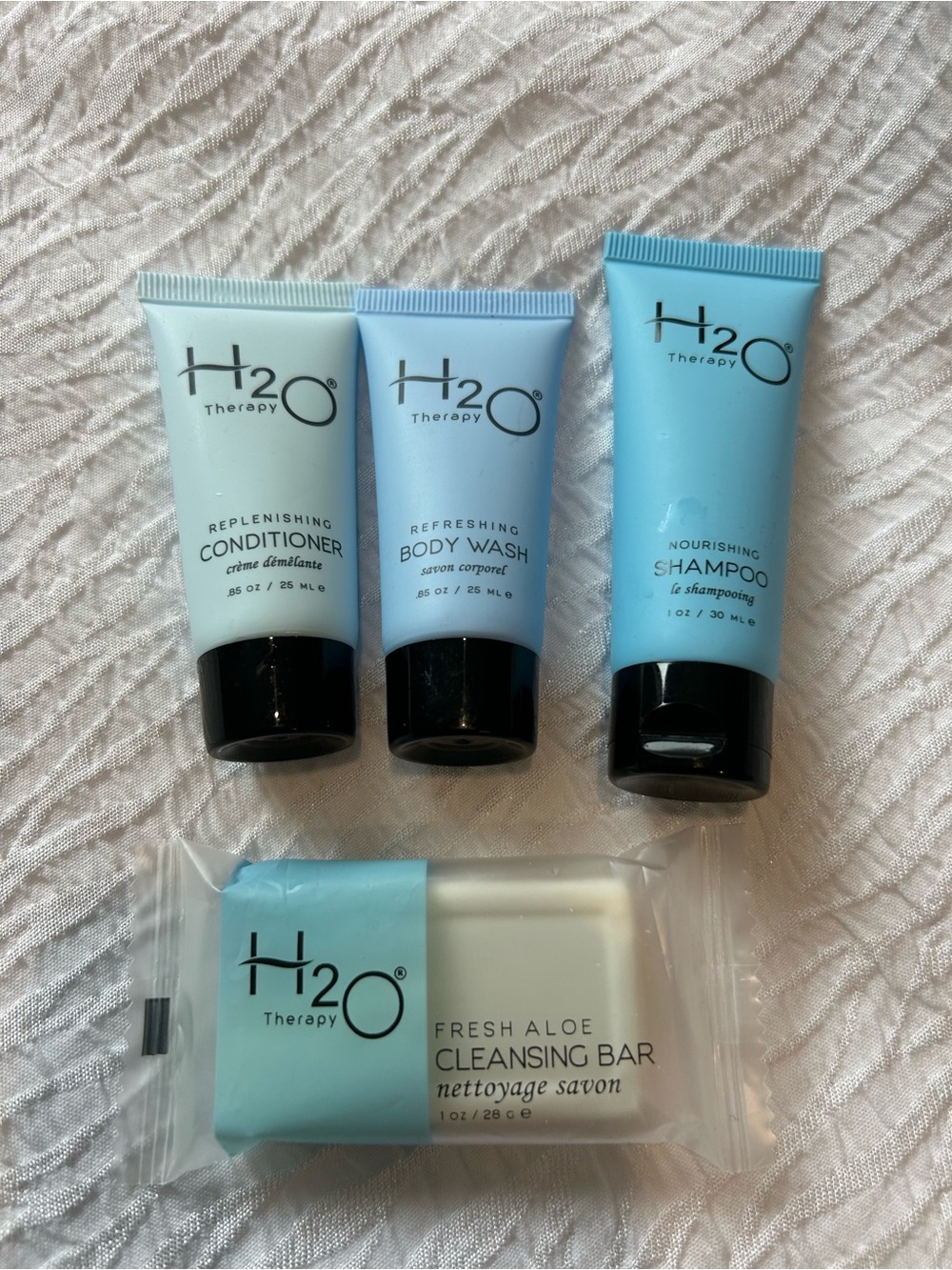 H2O therapy Light Blue Travel Skincare Trio with Fresh Aloe Cleansing Bar